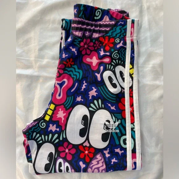 Adidas Leggings Size Small White/Blue/Red/Pink/Green Excellent Condition - Picture 2 of 10